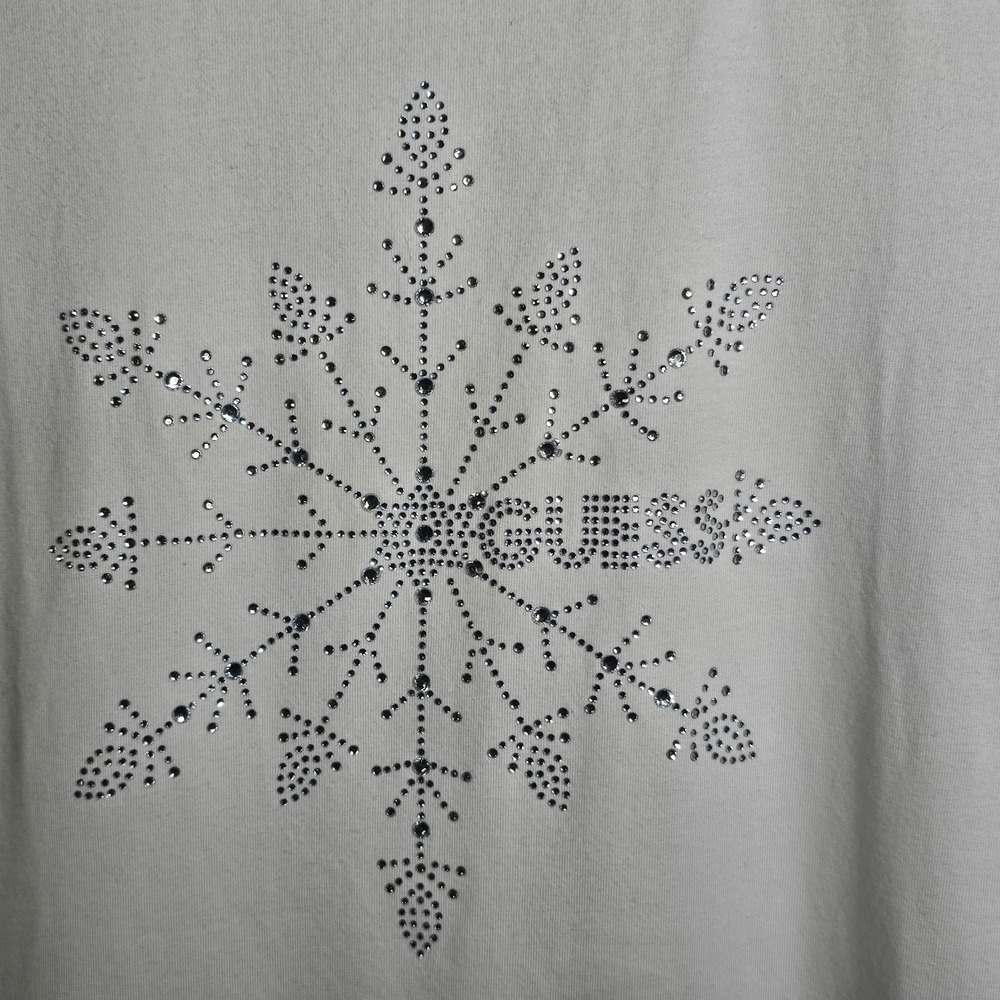 Guess Los Angeles Women's XL White Beaded Snowflake Short Sleeve T-Shirt Tee - Picture 4 of 10